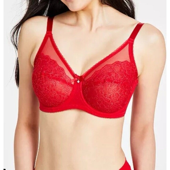 Wacoal Retro Chic Underwire Unlined Bra 40C Red Lace Mesh Full Figure 855186 - Picture 1 of 9